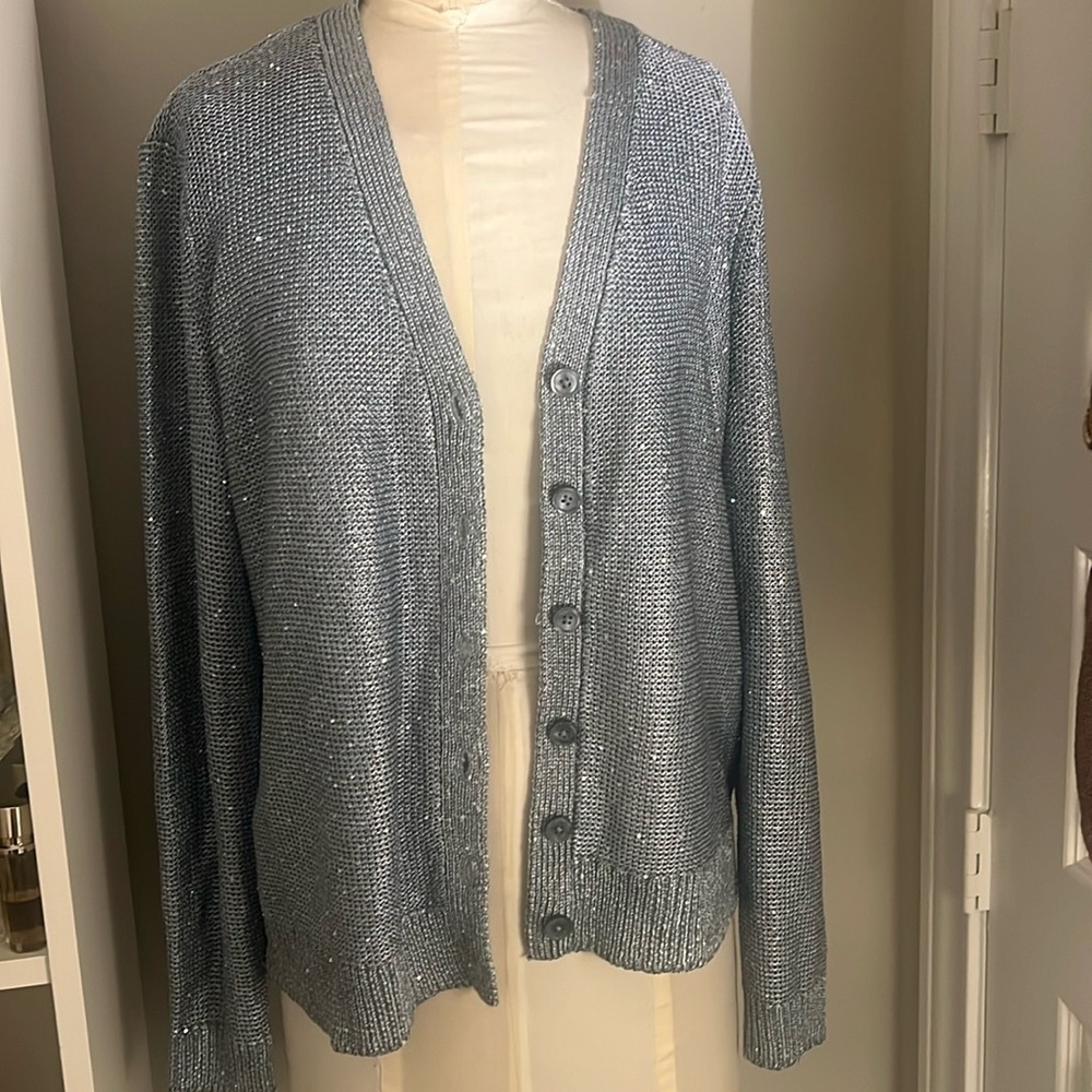 Lauren Ralph Lauren blue Shimmer long sleeve‎ button up cardigan